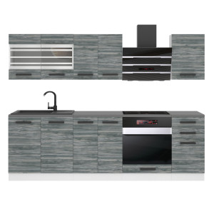 Belini Cucina Premium 240 cm Grigio Antracite Glamour Wood senza piano di lavoro MARGARET Produttore TOR MARGARET/0/WT/GW/0/B1
