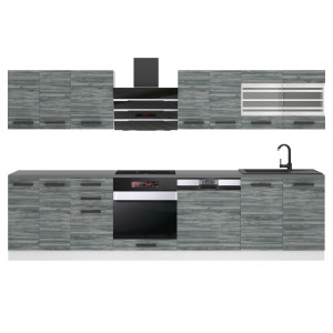 Belini Cucina Premium 300 cm Grigio Antracite Glamour Wood senza piano di lavoro LUCY Produttore TOR LUCY/0/WT/GW/0/B1