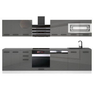 Belini Cucina Premium 300 cm grigio lucido senza piano di lavoro LUCY Produttore INF LUCY/0/WT/S/0/B1