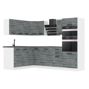 Belini Cucina angolare Premium 420 cm Grigio Antracite Glamour Wood senza piano di lavoro MELANIE Produttore TOR MELANIE/0/WT/GW/0/B1