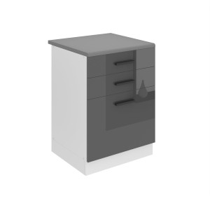 Belini Mobile basso con cassetti Premium Versione completa 60 cm grigio lucido con piano di lavoro Produttore INF SDSZ60/0/WT/S/B/B1/PP