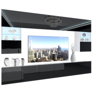 Parete attrezzata Belini Premium Versione completa Nero lucido + Illuminazione LED Nexum 9 Produttore NEX 1/0/W/B/0/0/PP