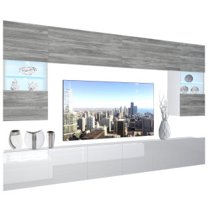 Parete attrezzata Belini Premium Versione completa Grigio antracite Glamour Wood / Bianco lucido + Illuminazione LED Nexum 3 Produttore NEX 1/0/W/GW1W/0/0/PP