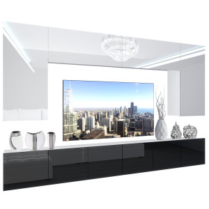 Parete attrezzata Belini Premium Versione completa Bianco lucido-nero + Illuminazione LED Nexum 18 Produttore NEX 2/0/W/WB/0/0/PP