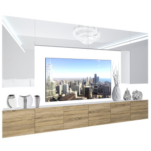 Parete attrezzata Belini Premium Versione completa Bianco lucido-Rovere Sonoma + Illuminazione LED Nexum 21 Produttore NEX 2/0/W/WDS/0/0/PP