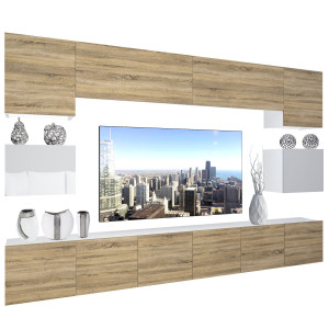 Parete attrezzata Belini Premium Versione completa Rovere Sonoma-Bianco lucido + Illuminazione LED Nexum 41 Produttore NEX 3/0/W/DSWDS/0/0/PP