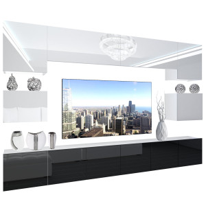 Parete attrezzata Belini Premium Versione completa Bianco lucido-nero + Illuminazione LED Nexum 36 Produttore NEX 3/0/W/WB/0/0/PP