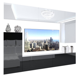 Parete attrezzata Belini Premium Versione completa Bianco lucido / Nero lucido + Illuminazione LED Nexum 114 Produttore NEX 8/0/W/WB/0/0/PP