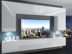Szekrénysor 300 cm TV/RTV fehér fényu IMP 2/5/W/W/0/0