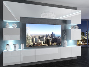 Szekrénysor 300 cm TV/RTV fehér fényű IMP 3/5/W/W/0/0