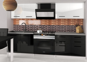 Konyhabútor Belini 160 cm fehér fényű fekete fényű, munkalappal INF KOMPAKTO2/2/WT/WB/0/B1