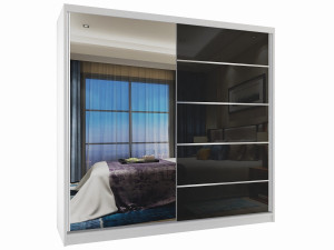 Tolóajtós szekrény 200 cm Belini fekete matt / fehér matt tükörrel MG SZP1/2/W/1L5B/HI