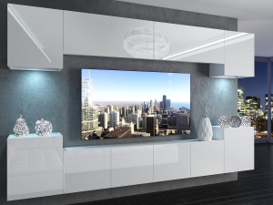Szekrénysor 300 cm TV/RTV fehér fényu IMP 4/5/W/W/0/0