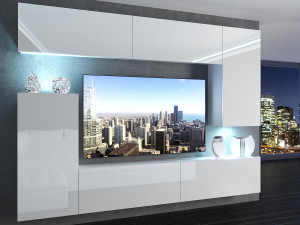 Szekrénysor 250 cm TV/RTV fehér fényű IMP 8/5/W/W/0/0