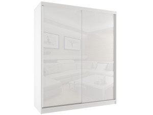 Tolóajtós szekrény 158 cm Belini fehér matt / fehér fényű tükörrel és fiókokkal BM SZP3/2/W/W/W/HI