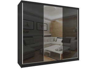 Tolóajtós szekrény 232 cm Belini fekete matt / fekete fényű tükörrel BM SZP4/2/B/WI/2B1L/HI