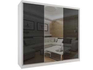 Tolóajtós szekrény 232 cm Belini fehér matt / fekete fényű tükörrel BM SZP4/2/W/WI/2B1L/HI
