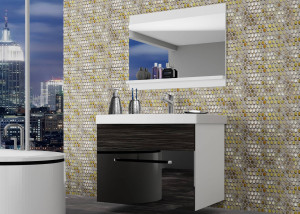 Fürdőszoba bútor Belini fekete fényű / ebénfa + mosogató + tükör ROD PM 1/0/W/BHK/0/ZW