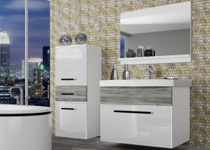 Fürdőszoba bútor Belini fehér fényű / szürke antracit Glamour Wood + mosogató + tükörROD PM 2/0/W/WGW1/0/ZW