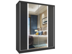Tolóajtós szekrény 133 cm Belini fekete matt tükörrel és fiókokkal MV SZP2/2/B/B/W/HI