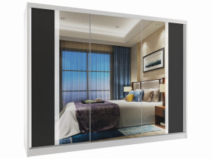 Tolóajtós szekrény 232 cm Belini fekete matt / fehér matt tükörrel MV SZP4/1/1W/2B1L/W/HI