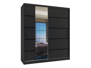 Tolóajtós szekrény 133 cm Belini fekete matt tükörrel és fiókokkal MBP SZP6/1/B/B/0/KLP