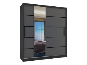 Tolóajtós szekrény 133 cm Belini fekete matt / szürke matt tükörrel és fiókokkal MBP SZP6/1/B/SR/0/KLP