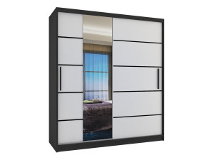 Tolóajtós szekrény 133 cm Belini fekete matt / fehér matt tükörrel és fiókokkal MBP SZP6/1/B/W/0/KLP