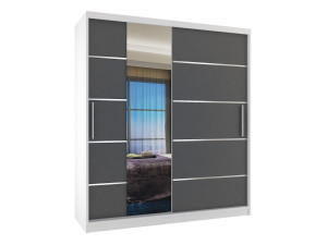 Tolóajtós szekrény 133 cm Belini szürke matt / fehér matt tükörrel és fiókokkal MBP SZP6/1/W/SR/0/KLAL