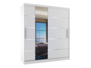Tolóajtós szekrény 133 cm Belini fehér matt tükörrel és fiókokkal MBP SZP6/1/W/W/0/KLAL