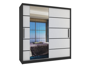 Tolóajtós szekrény 158 cm Belini fekete matt / fehér matt tükörrel és fiókokkal MBP SZP7/0/B/W/0/KLP