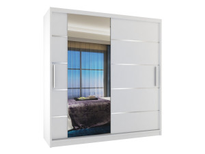 Tolóajtós szekrény 158 cm Belini fehér matt tükörrel és fiókokkal MBP SZP7/0/W/W/0/KLAL