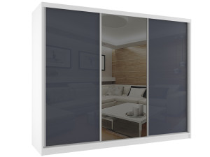 Tolóajtós szekrény 232 cm tukorrel szurke fényu BM SZP4/2/W/WI/2S1L/HI