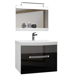 Fürdőszoba bútor Belini Premium Full Version szurke fényű / fekete fényű + mosogató + tükör + LED világítás GLA P 1/0/W/BS/0/MB/PP