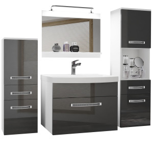 Fürdőszoba bútor Belini Premium Full Version szürke fényű + mosogató + tükör + LED világítás GLA P 5/0/W/S/0/MB/PP