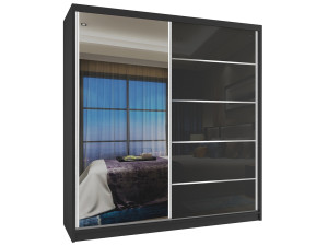 Tolóajtós szekrény 158 cm tukorrel fekete fényu MG SZP3/2/B/WI/1L5B/HI