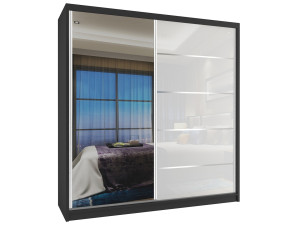 Tolóajtós szekrény 158 cm tukorrel fehér fényú MG SZP3/3/B/WI/1L5W/HI