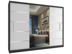 Tolóajtós szekrény 232 cm Belini fekete matt / fehér matt tükörrel MBP SZP4/2/1B/2W1L/0/AL