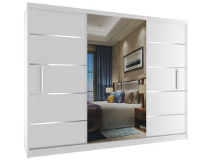 Tolóajtós szekrény 232 cm Belini fehér matt tükörrel és fiókokkal MBP SZP4/2/1W/2W1L/0/AL