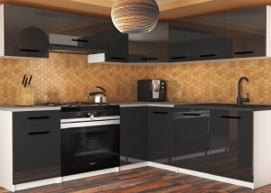 Konyhabútor 360 cm fekete fényű munkalap nelkül INF LIDIAUNIQA2/3/WT/B/BB/B1