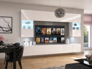 Szekrénysor 300 cm TV/RTV fehér fényu IMP 1/5/W/W/0/0