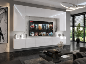 Szekrénysor 300 cm TV/RTV fehér fényu IMP 2/5/W/W/0/0