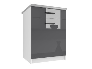 Meuble de cuisine bas avec tiroirs Belini 60 cm gris brillant sans plan de travail Fabricant INF SDSZ1-60/0/WT/S/BB/B1