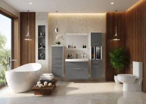 Meuble de salle de bain avec vasque et miroir gris anthracite graphite – Producteur ROD PRIMO M 5/0/W/SR/0/ZINC