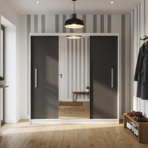 Armoire coulissante 200 cm PRIMO avec miroir noir ébène foncé – Producteur MES PRIMO SZP1/1/W/B/0/AL