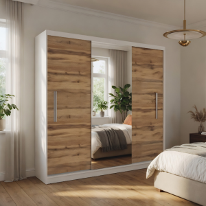 Armoire coulissante 200 cm PRIMO avec miroir chêne wotan / chêne sonoma – Producteur MES PRIMO SZP1/1/W/DW/0/AL