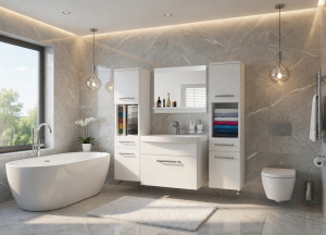 Meuble de salle de bain avec vasque et miroir blanc mat – Producteur ROD PRIMO M 6/0/W/W/0/ZINC