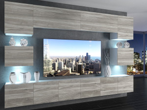 Wohnwand 300 cm Belini grau anthrazit Glamour Wood Imperium 3 