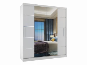 Kleiderschrank 133 cm Belini weiß matt mit Schiebetüren mit Spiegel und Schubladen 