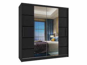 Kleiderschrank 158 cm Belini schwarz matt mit Schiebetüren mit Spiegel und Schubladen 